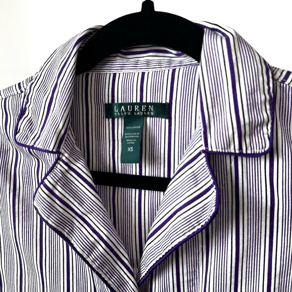 VTG Lauren Ralph Lauren Purple Striped Shirt Casual Button Down Relaxed Fit-XS - Picture 2 of 7